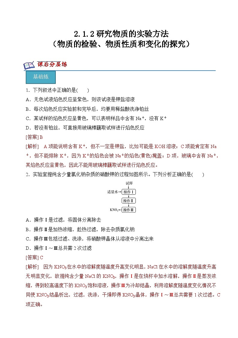 【苏教版】化学必修一  2.1.2物质的检验、物质性质和变化的探究（课件+分层练习+视频）01