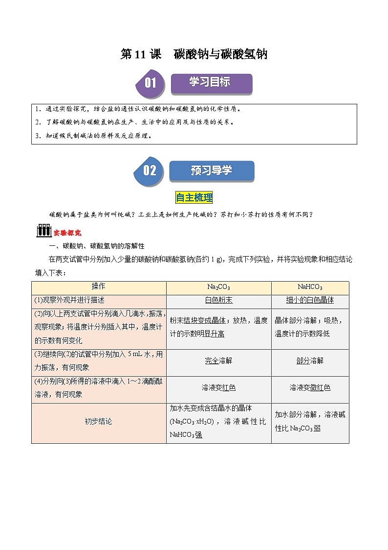 第11讲 2.3碳酸钠与碳酸氢钠-2024年高中化学同步精品讲义（人教版必修一）01