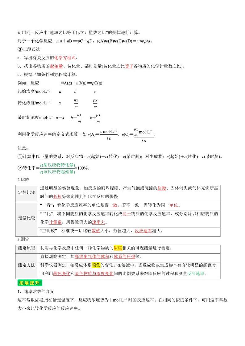 2.1 化学反应速率（知识解读）（教师版） 2024-2025学年高二化学同步教学知识解读与分层特训（人教版2019选择性必修1）第2页