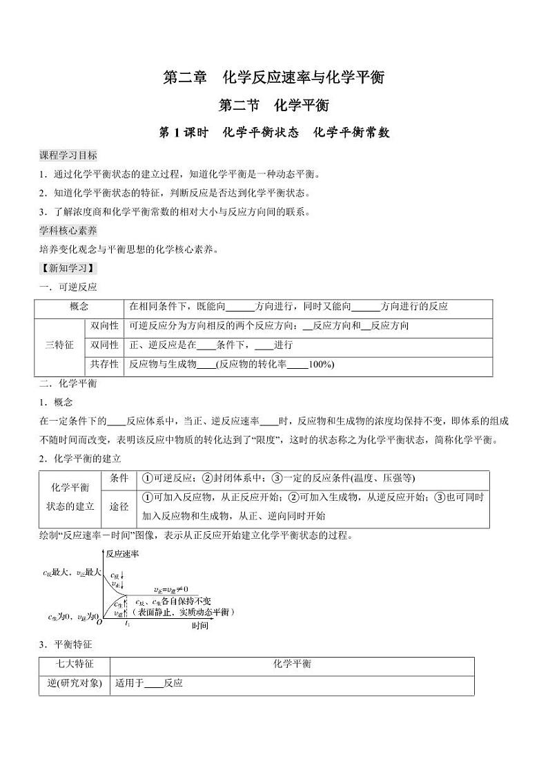 2.2.1 化学平衡状态 化学平衡常数（知识解读）（学生版） 2024-2025学年高二化学同步教学知识解读与分层特训（人教版2019选择性必修1）第1页
