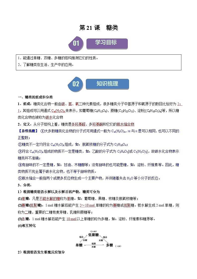 第21讲 糖类（教师版）-2024年高中化学同步精品讲义（选择性必修三）第1页