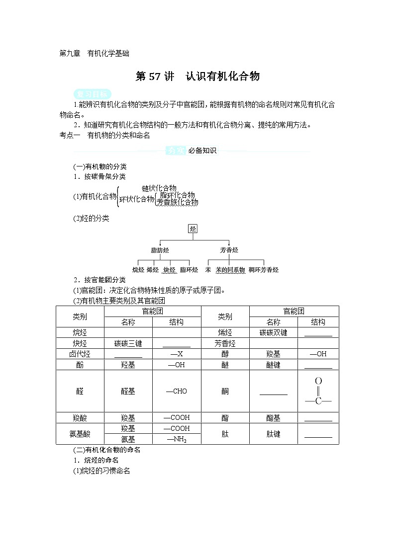 2025届高中化学全程复习学案全套57认识有机化合物01