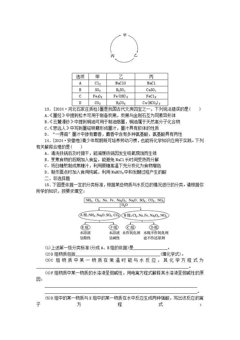 2025版高考化学一轮复习微专题小练习专练1物质的组成性质分类03