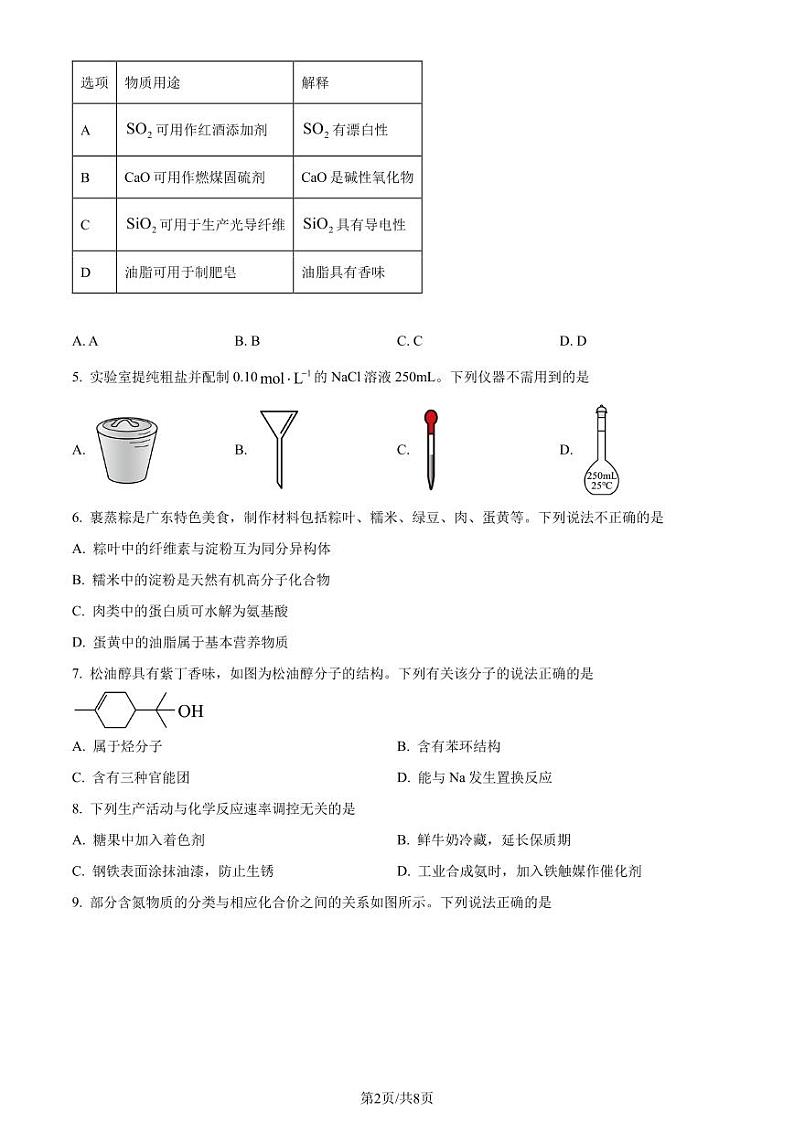 广东东莞市2023-2024学年高一下学期7月期末教学质量检查化学试题（含答案）02