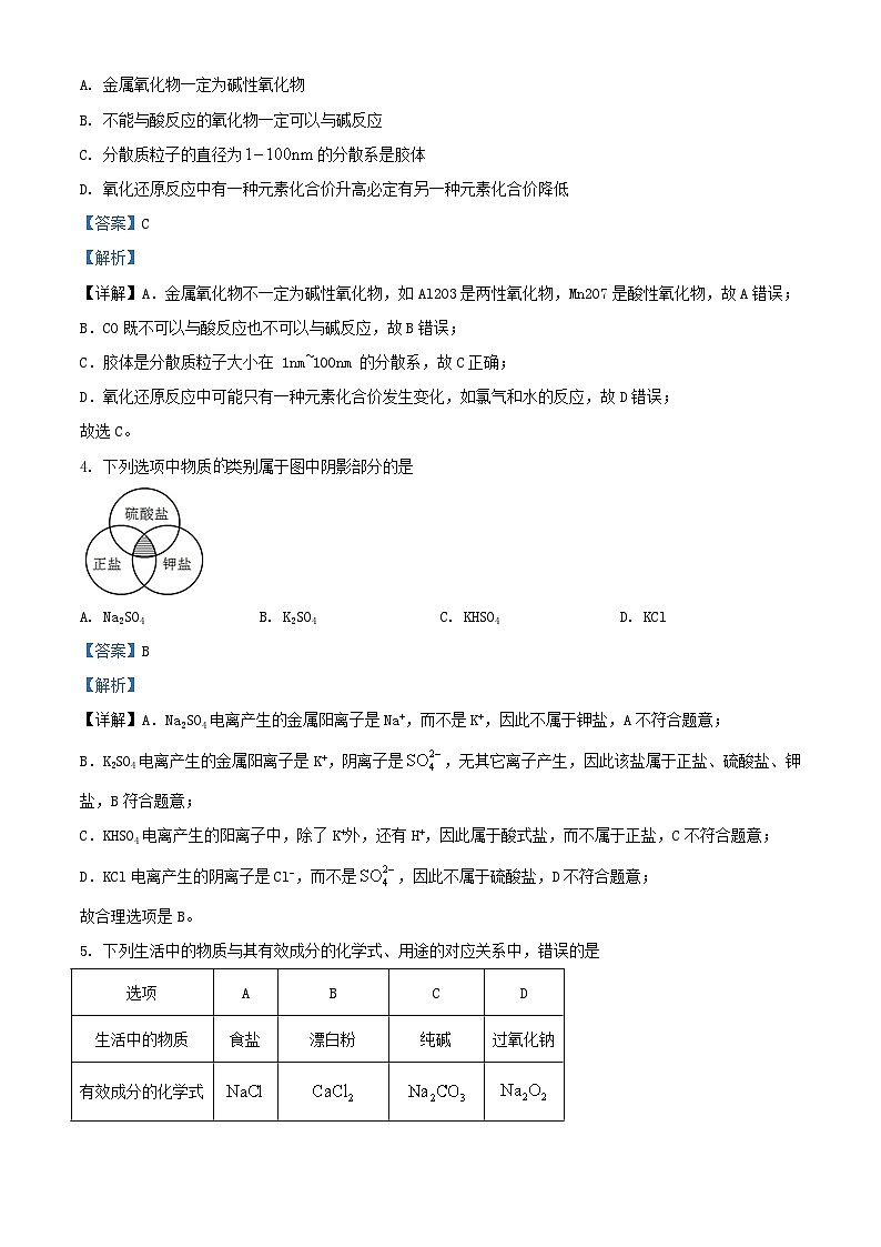 重庆市2023_2024学年高一化学上学期期中试题含解析 (1)第2页