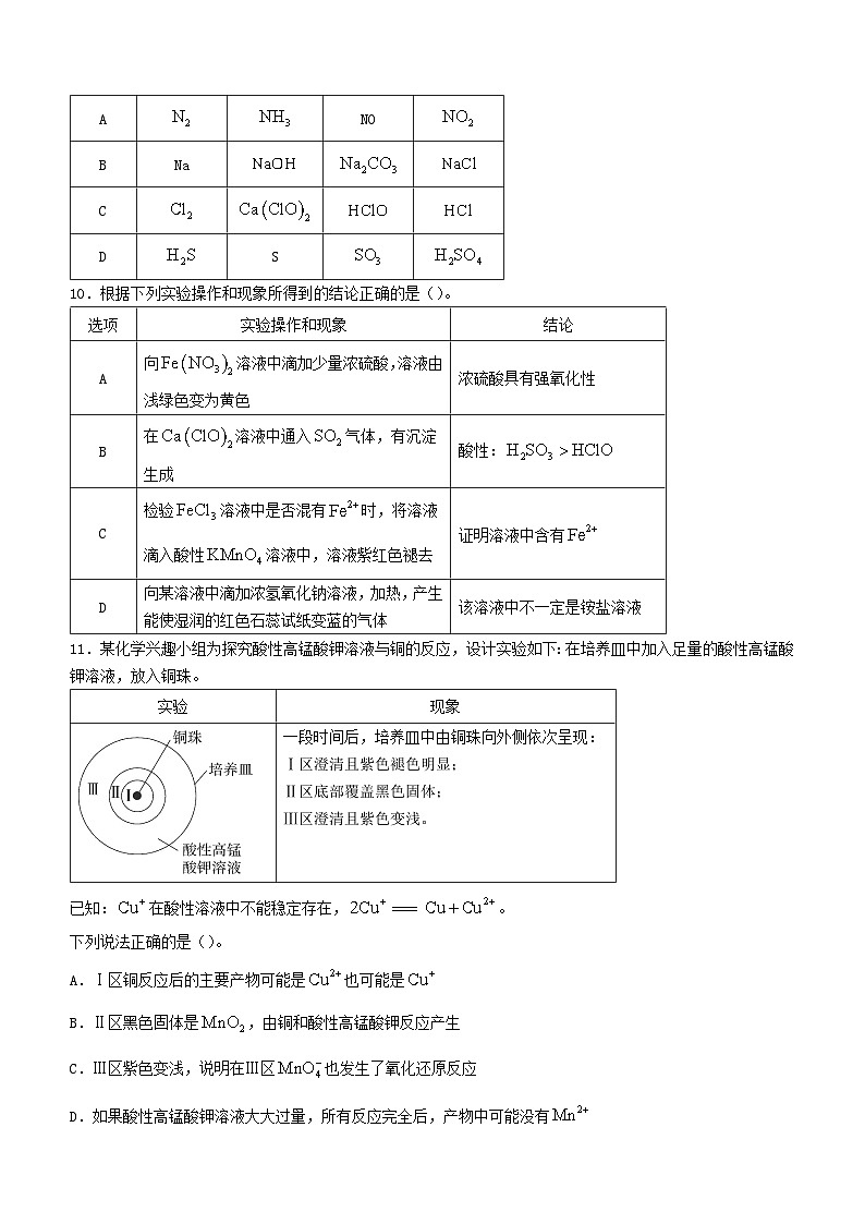 福建省厦门市2023_2024学年高一化学上学期1月月考试题无答案03