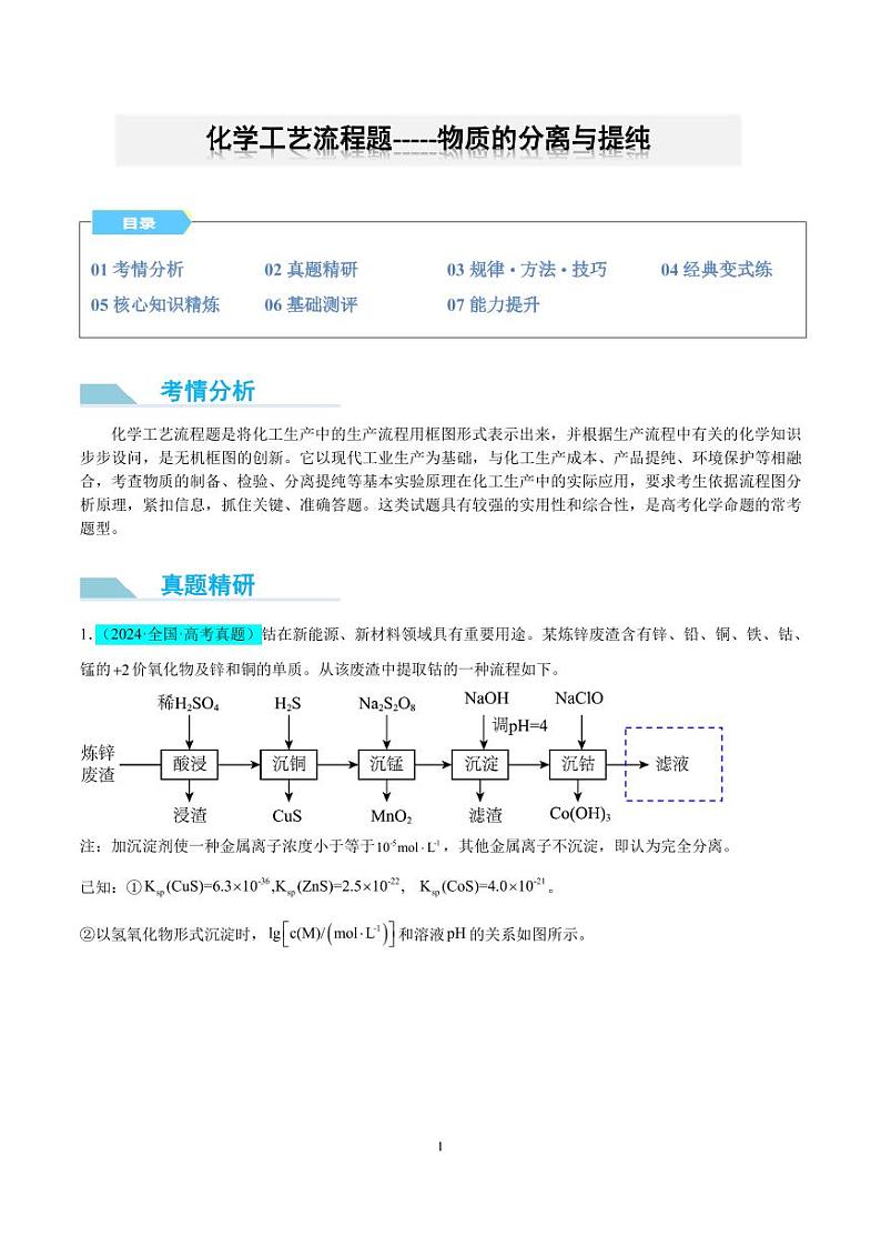 化学工艺流程题-----物质的分离与提纯（解析版）第1页