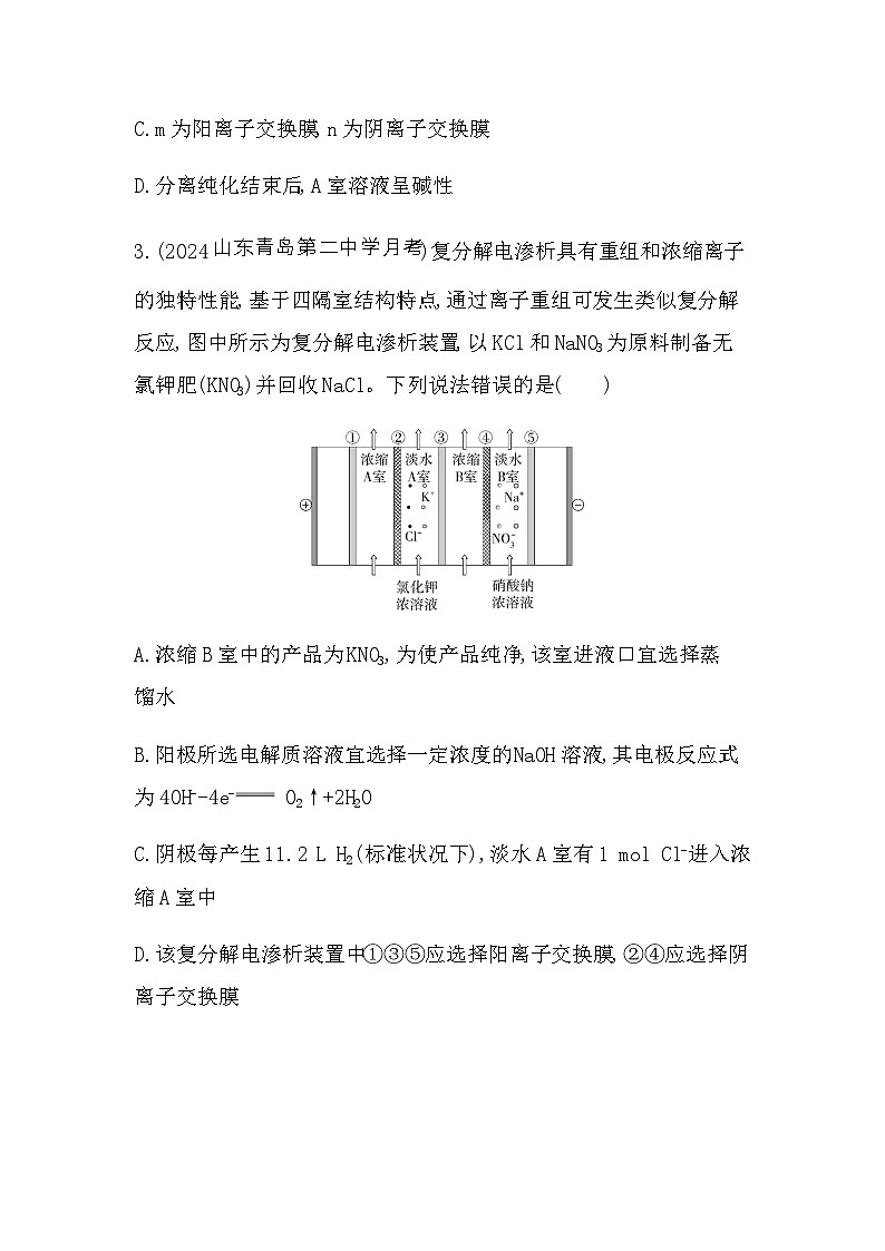 苏教版高中化学选择性必修1专题1化学反应与能量变化题型整合练带膜的电化学装置分析含答案02