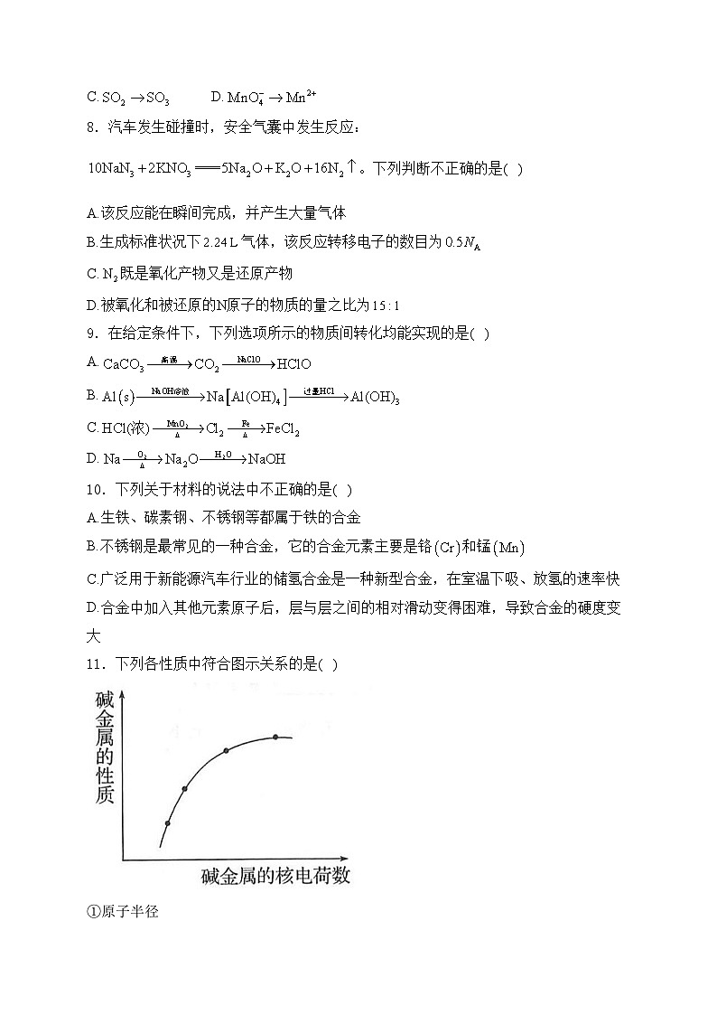 浙江省丽水市三校联考2023-2024学年高一上学期12月考试化学试卷(含答案)02