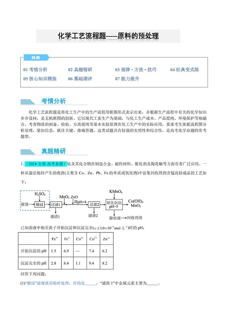 化学工艺流程题-----原料的预处理（原卷版）(全国版)第1页