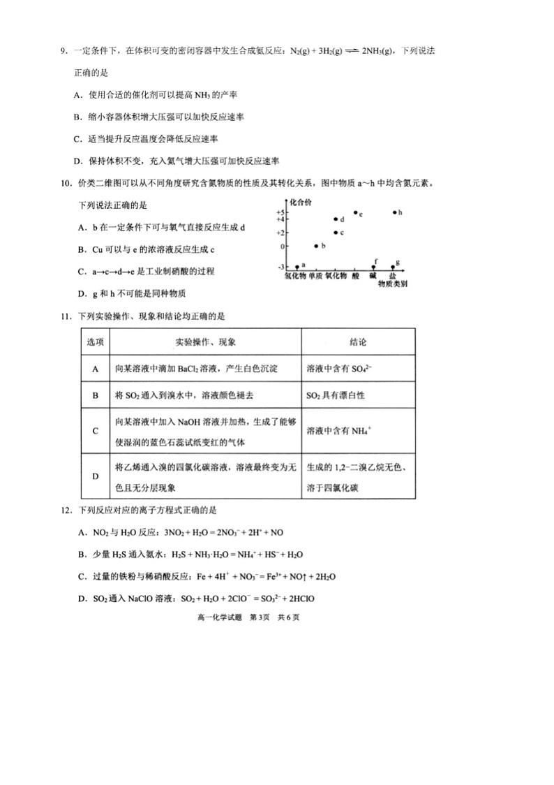 安徽省马鞍山市第二中学2023-2024学年高一下学期期末教学质量监测化学试题03