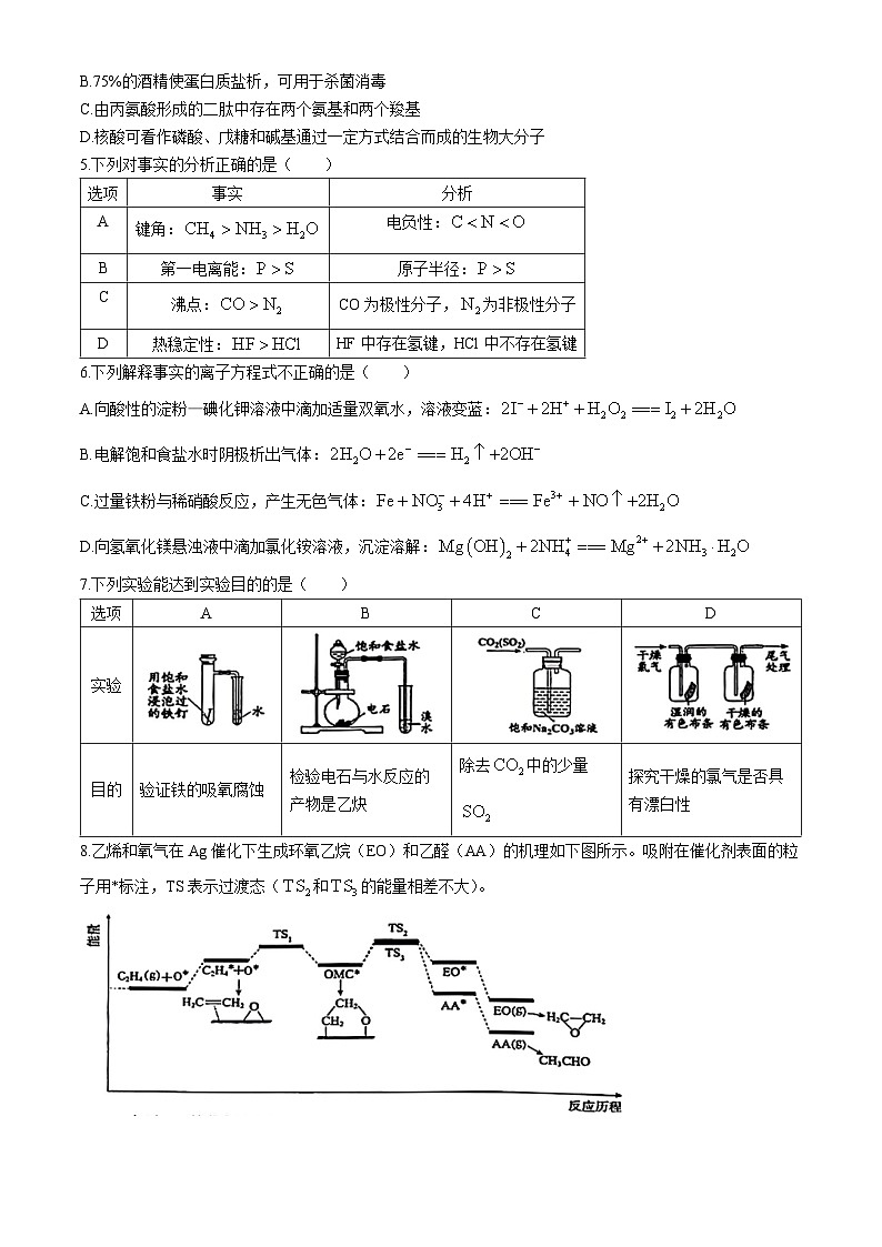 北京市清华大学附属中学2024-2025学年高三上学期入学调研考试 化学试题第2页