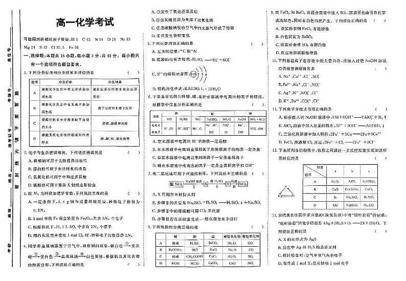 河北省保定市唐县第一中学2023-2024学年高一上学期期末考试化学试题第1页
