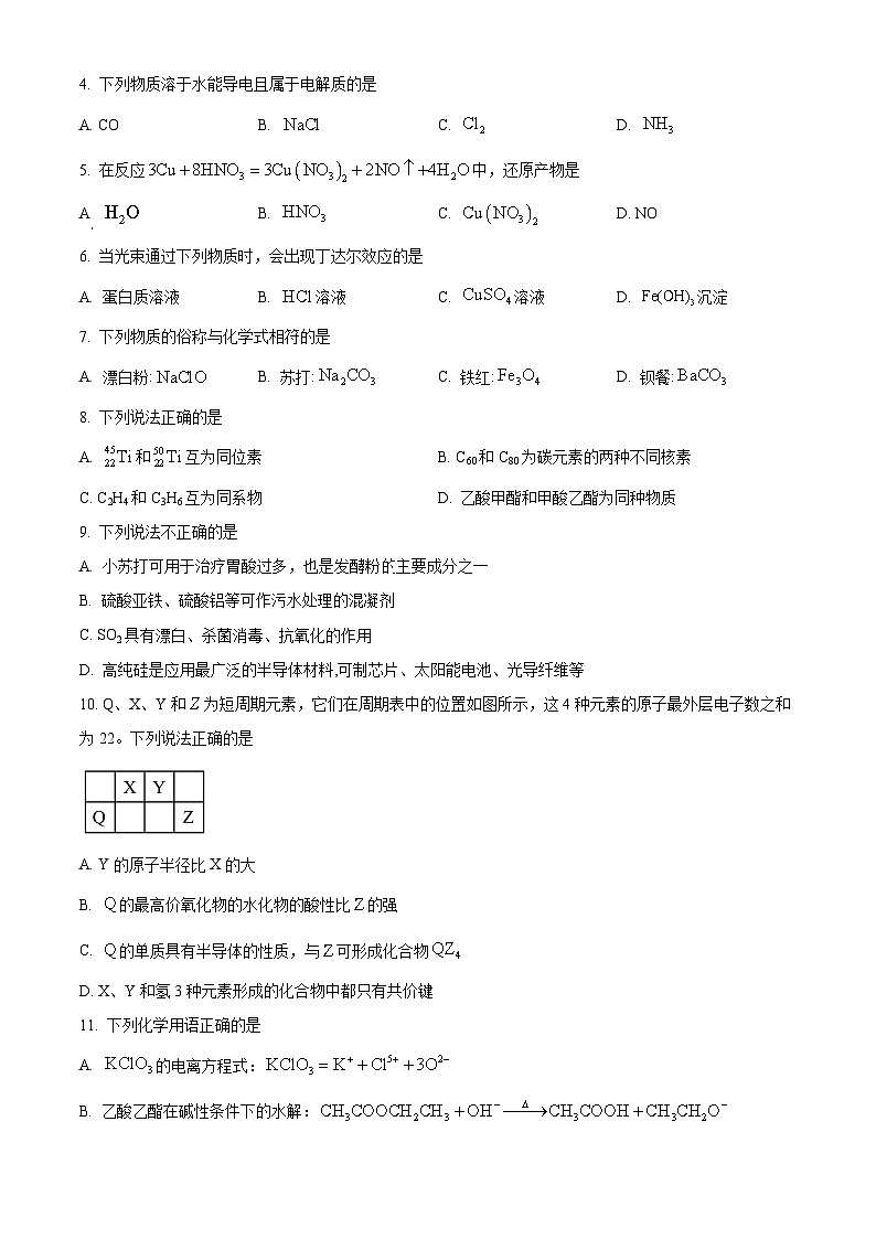 浙江省绍兴市2023-2024学年高一下学期6月期末化学试卷（Word版附解析）02