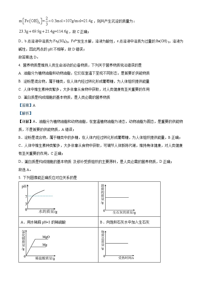 浙江省台州市第一中学2023-2024学年高一上学期入学分班考试 化学试卷   Word版含解析第3页
