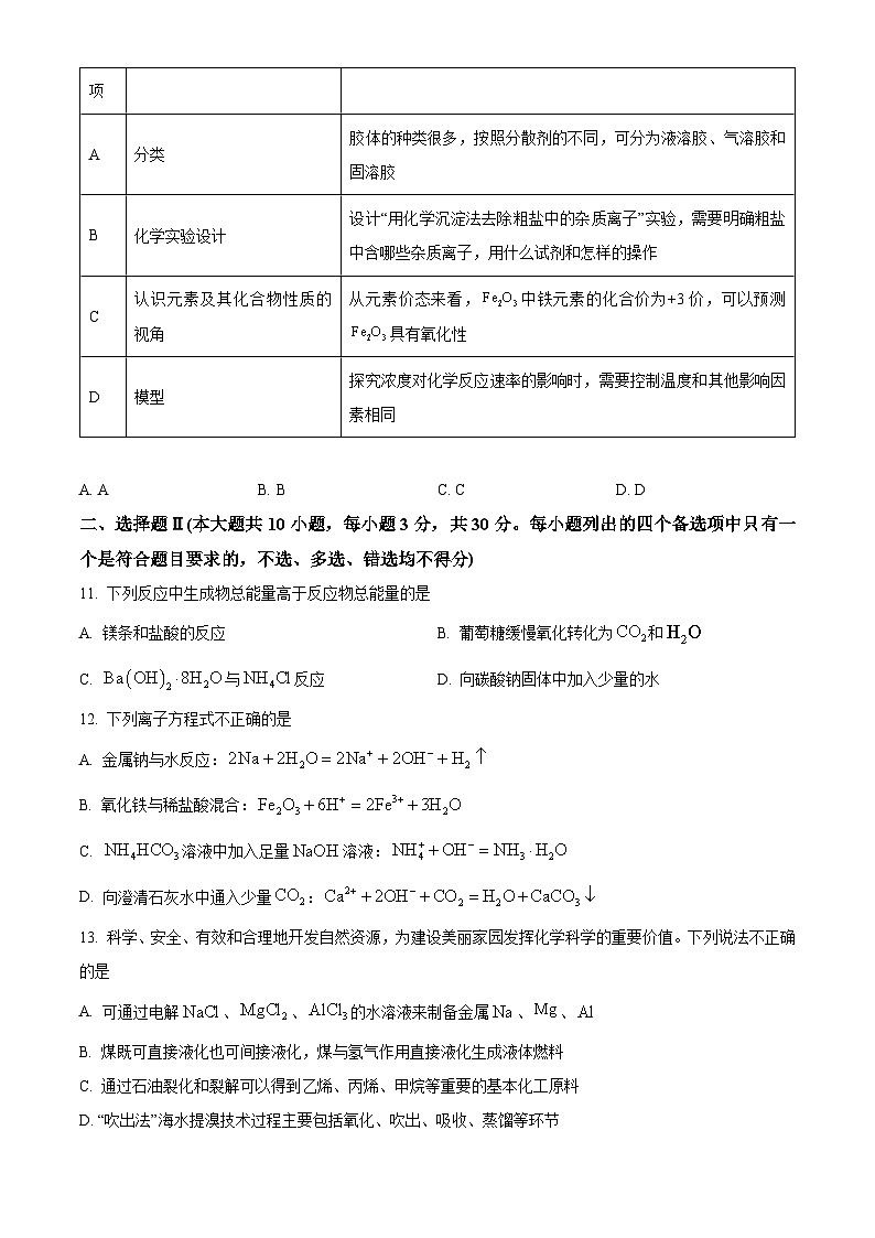浙江省丽水市2023-2024学年高一下学期普通高中教学质量监控化学试题（Word版附解析）03