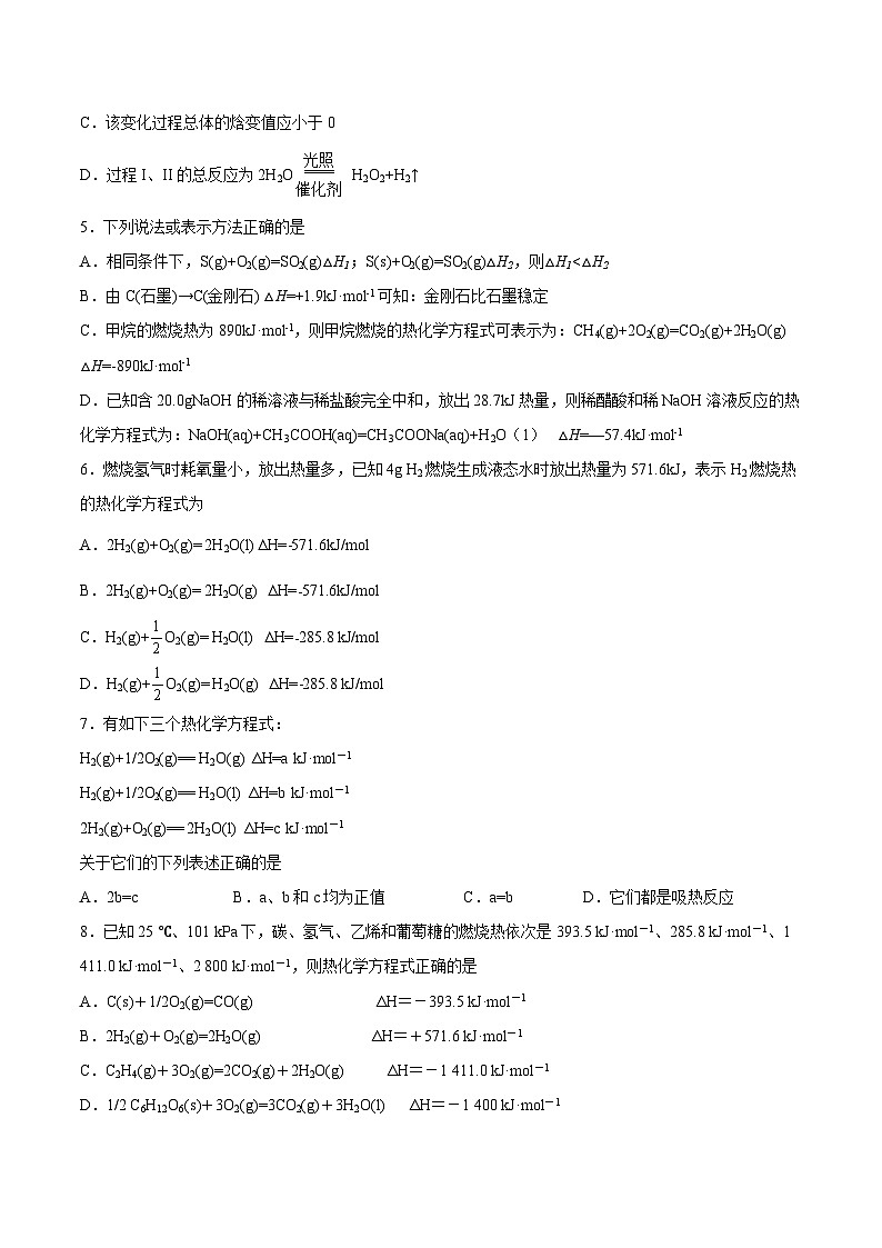 人教版 (新课标)选修4 化学反应原理 1.2 燃烧热  能源 课后练习02