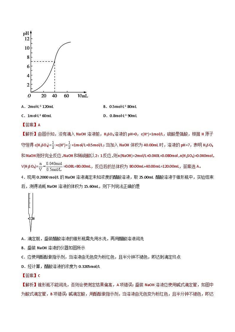 人教版 (新课标)选修4 化学反应原理  3.2水的电离和溶液的酸碱性（第3课时 酸碱中和滴定（一）） 课后练习02