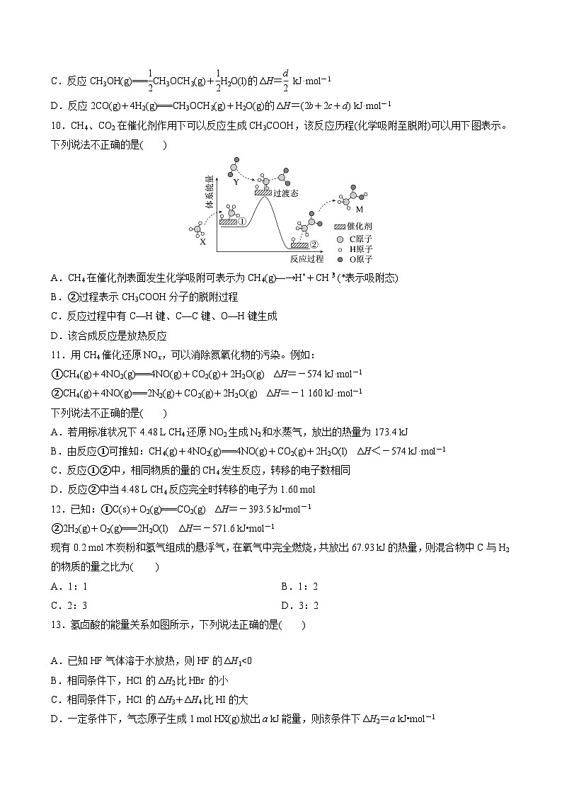 沪科版2020高二化学选择性必修第一册 第一章化学反应的热效应（单元测试）03
