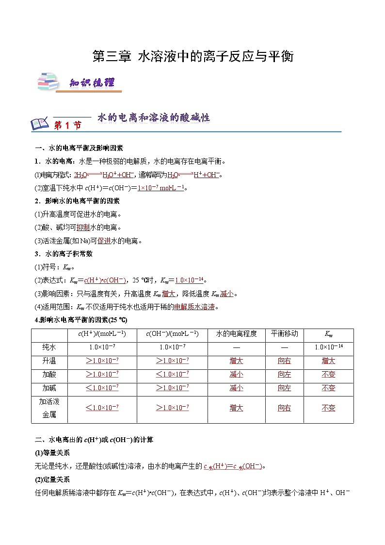 沪科版2020高二化学选择性必修第一册 第三章 水溶液中的离子反应与平衡（知识梳理）01
