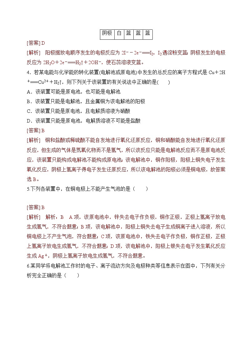 沪科版2020高二化学选择性必修第一册 4.3.1电解池（电解池的工作原理） 分层练习02