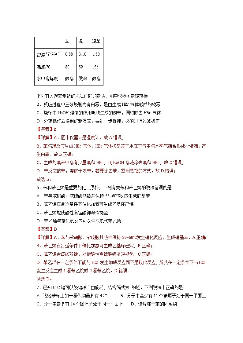 沪科版2019高二化学选择性必修三 2.2.1芳香烃（第1课时芳香烃的结构与物理性质苯） 分层作业03