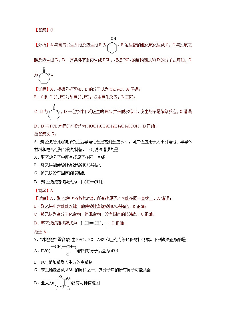 沪科版2019高二化学选择性必修三 4.2合成高分子 分层作业03