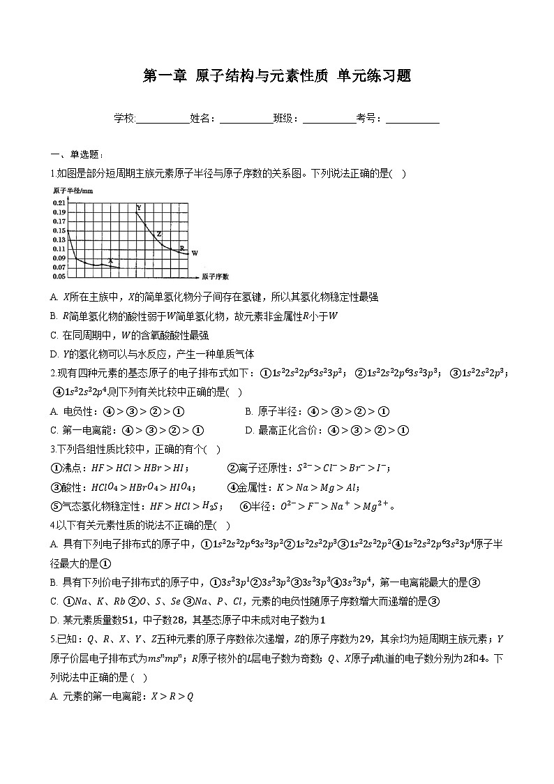 第一章 原子结构与元素性质 练习（原卷版）第1页
