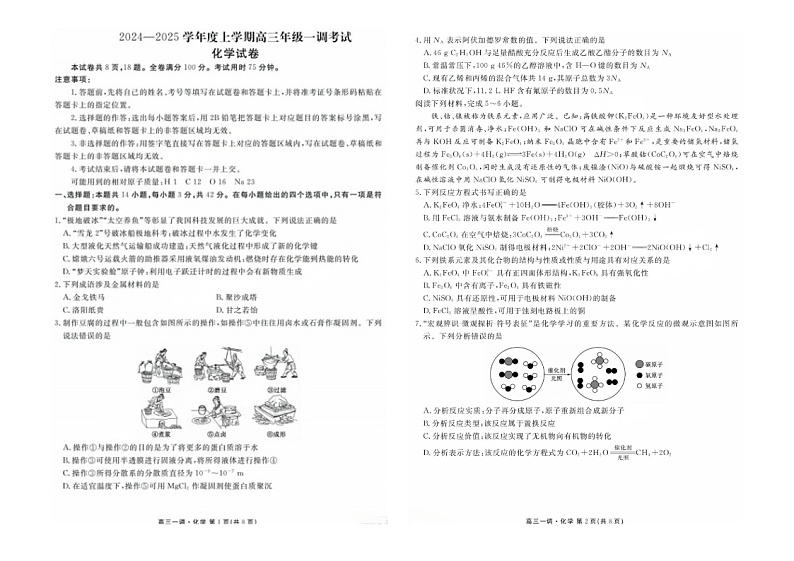 2025届广东省部分学校高三上学期一调考试化学试题+01