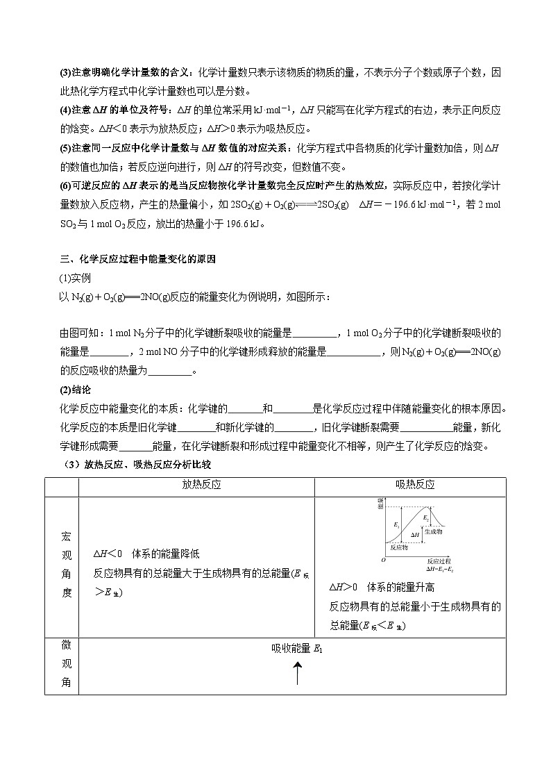 苏教版2019高二化学选择性必修第一册 1.1.1化学反应的焓变（知识清单+分层练习）03