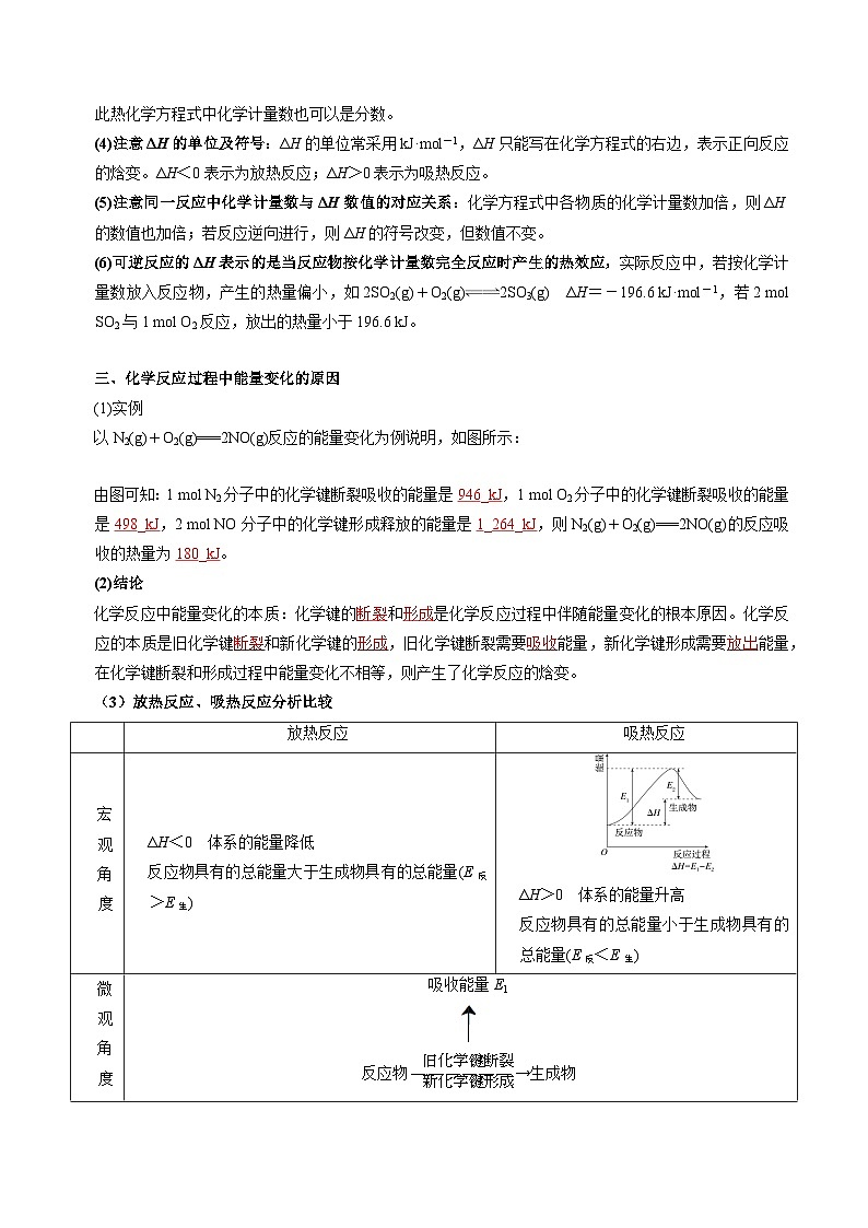 苏教版2019高二化学选择性必修第一册 1.1.1化学反应的焓变（知识清单+分层练习）03