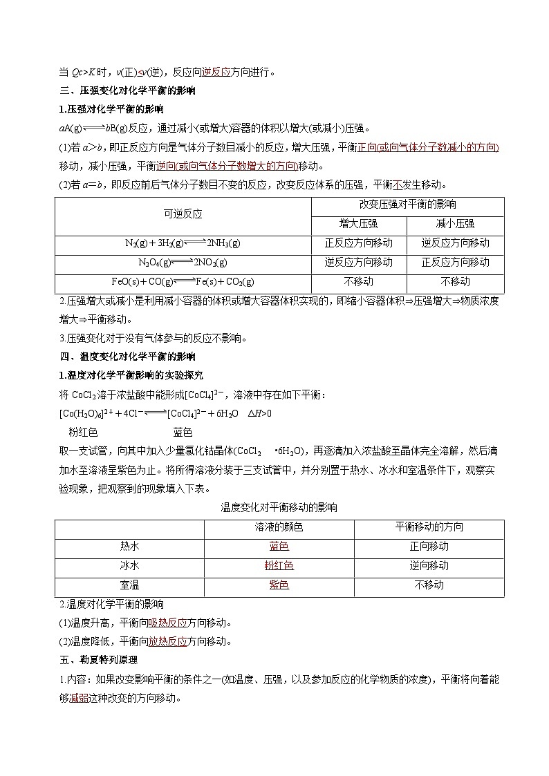 苏教版2019高二化学选择性必修第一册 2.3.1影响化学平衡移动的因素(知识清单+分层练习)02