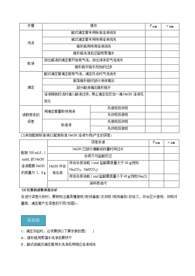 苏教版2019高二化学选择性必修第一册 3.2.2酸碱中和滴定(知识清单+分层练习)-03