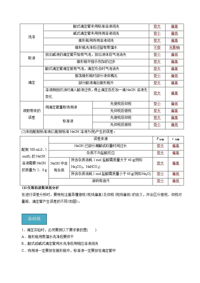 苏教版2019高二化学选择性必修第一册 3.2.2酸碱中和滴定(知识清单+分层练习)-03