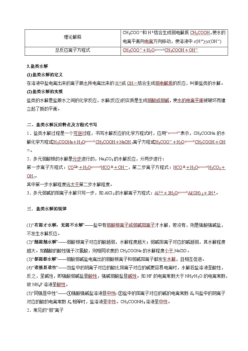 苏教版2019高二化学选择性必修第一册 3.3.1盐类水解的原理(知识清单+分层练习)02
