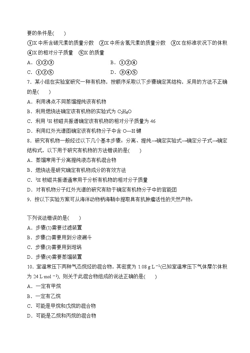 苏教版2019高二化学选择性必修三1.2.2有机化合物组成和结构的研究、有机化学反应的研究（分层练习）02