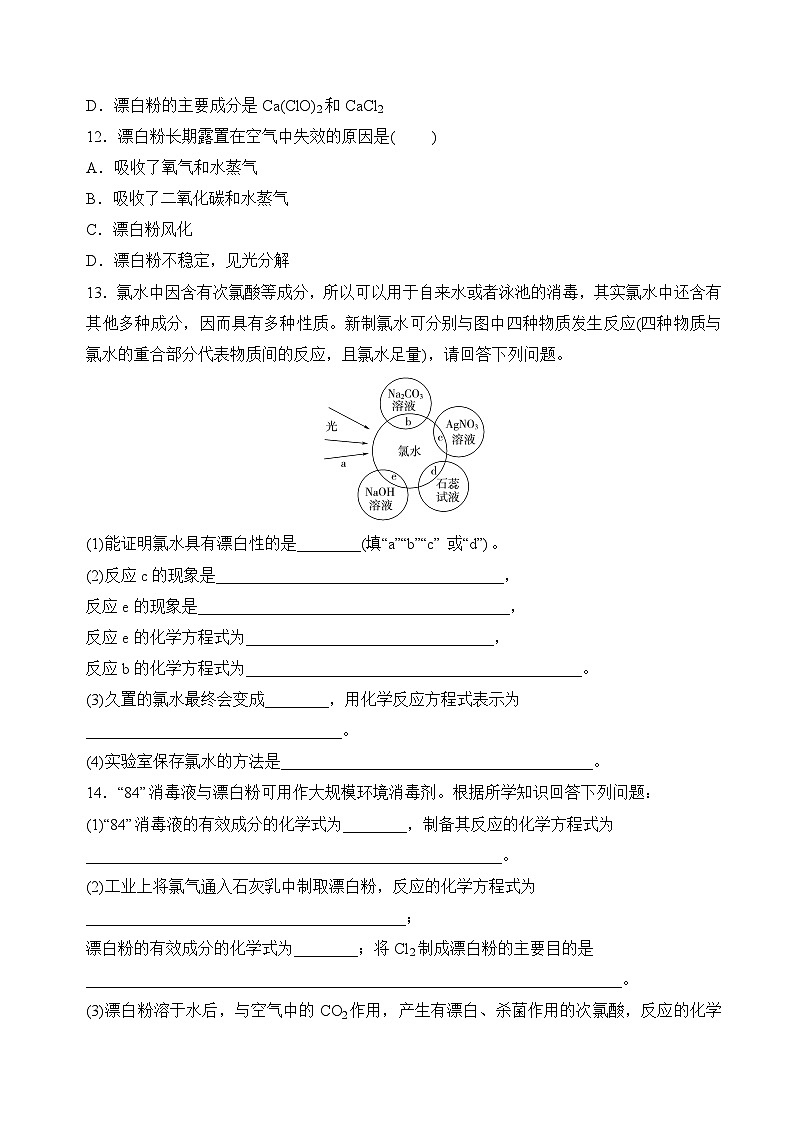 苏教版2019高一化学必修第一册 3.1.2 氯气的性质及应用(分层练习)03