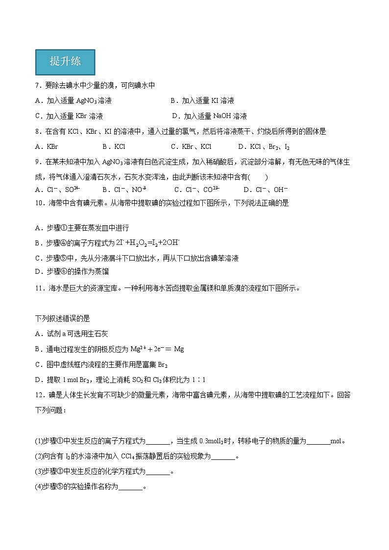 沪科版2020高一化学必修第一册 2.3+溴和碘的提取（分层练习）02