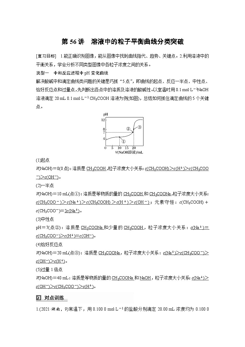人教版高考化学一轮复习讲义第12章第56讲　溶液中的粒子平衡曲线分类突破（教师版）第1页