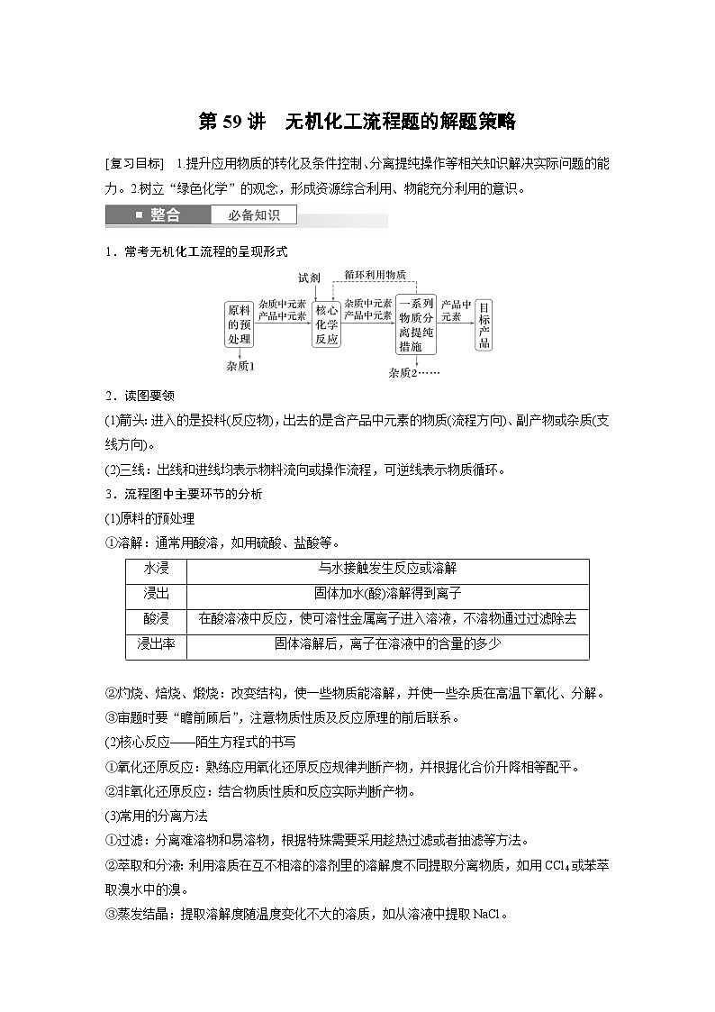 人教版高考化学一轮复习讲义第12章第59讲　无机化工流程题的解题策略（2份打包，原卷版+教师版）01
