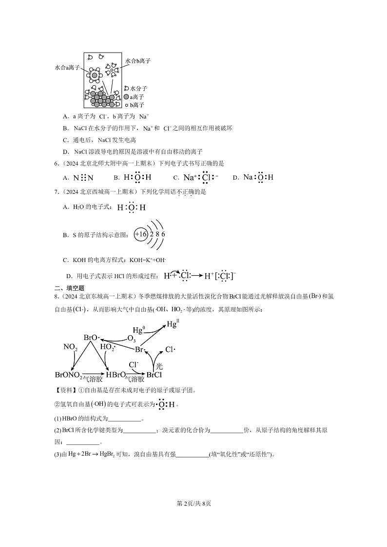 [化学]2024北京重点校高一上学期期末真题分类汇编：键02