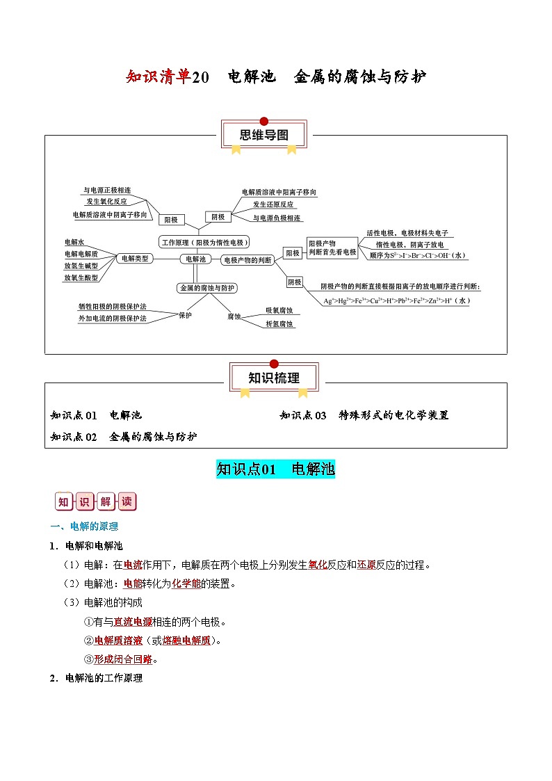新高考化学一轮复习知识清单20 电解池 金属的腐蚀与防护第1页