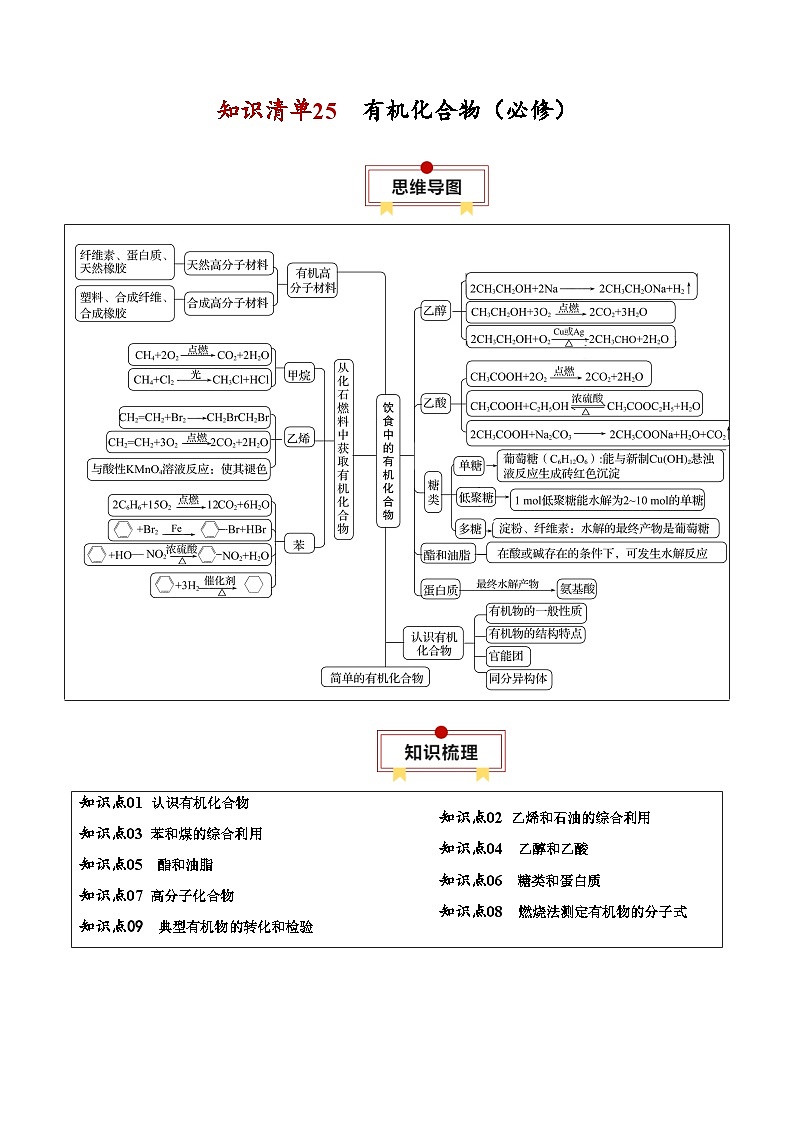 新高考化学一轮复习知识清单25 有机化合物（必修）第1页