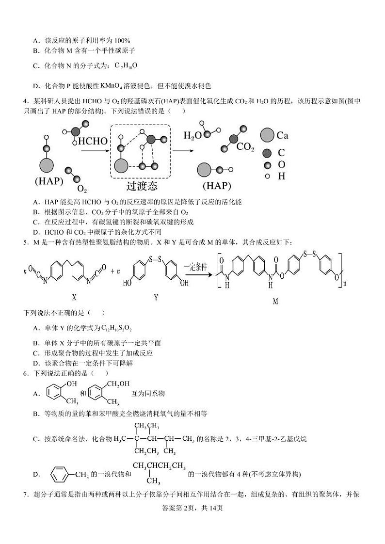 2024-2025学年河南林州一中高三上8月月考化学试题+答案02