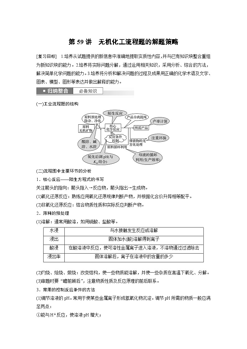 新高考化学一轮复习讲义第9章 第59讲　无机化工流程题的解题策略（含解析）01