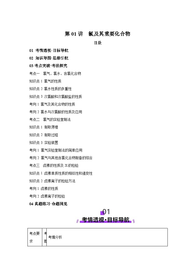2025年高考化学一轮复习讲练测第01讲氯及其重要化合物（新教材新高考）含解析答案01