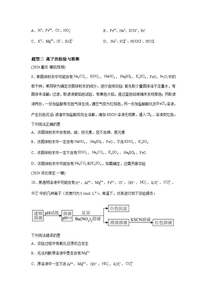 2025年高考化学一轮复习讲练测第03讲离子共存、离子的检验与推断（练习）（新教材新高含解析答案03