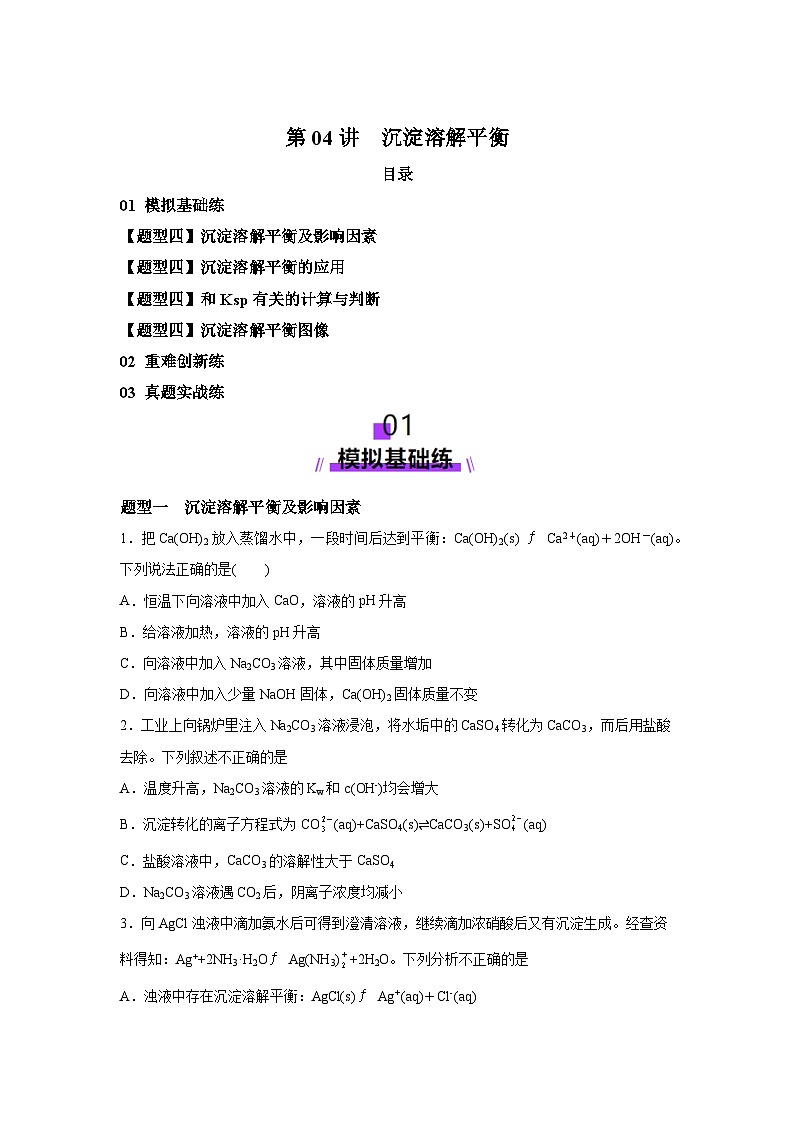 2025年高考化学一轮复习讲练测第04讲沉淀溶解平衡(练习)（新教材新高考）含解析答案01
