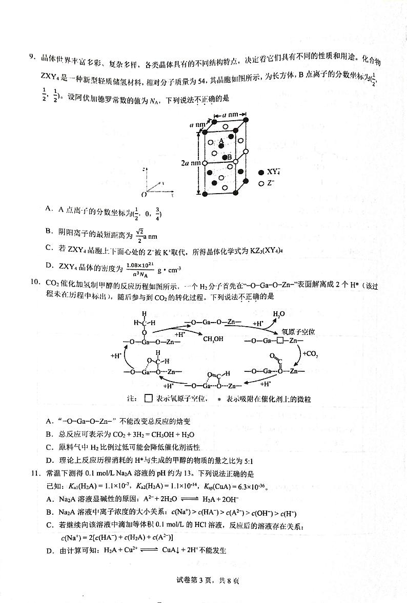 重庆市育才中学校2025届高三上学期开学考试+化学试题03