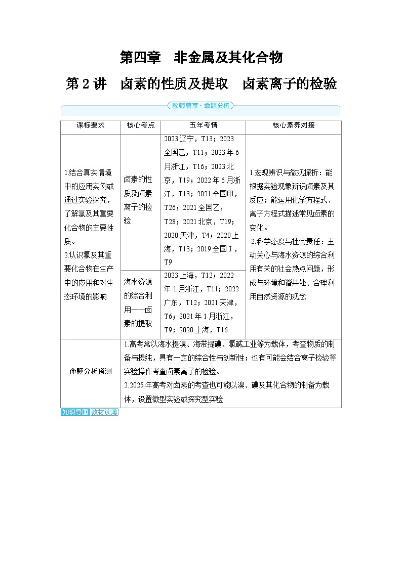 2025年高考化学精品教案第四章非金属及其化合物第2讲卤素的性质及提取卤素离子的检验01